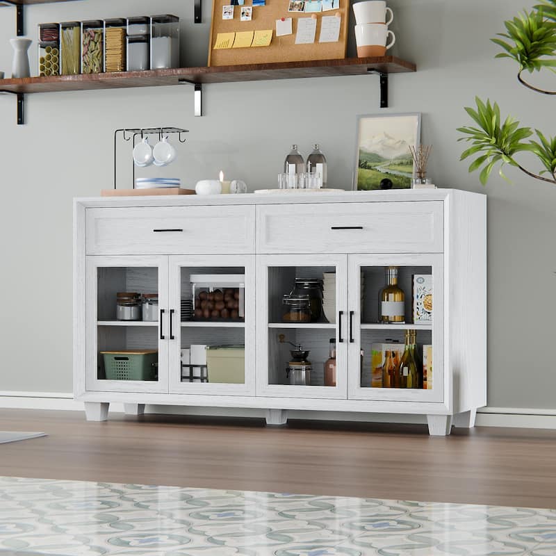 Glass Storage Cabinet with Doors,TV Stand for Living Room,Pantry,Brown/White