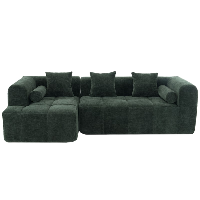 101.2" Chenille Sectional Sofa Full Compressed Sofa Modular Sofa Couch with 2 Side Pockets, Free Combined Sofa