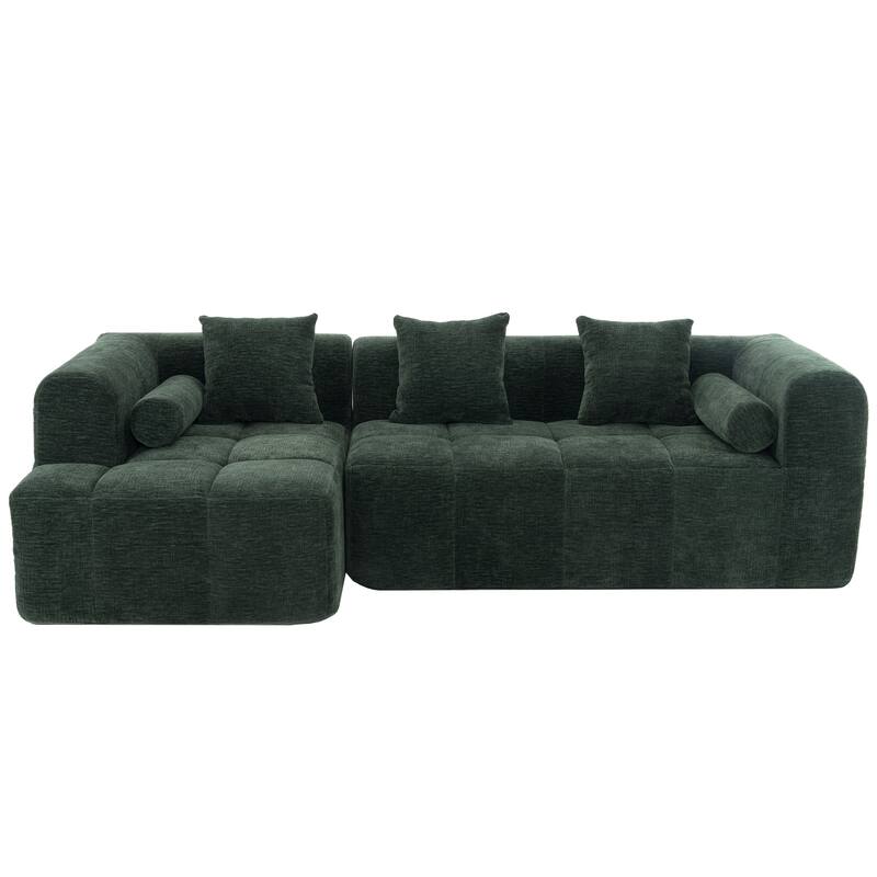 Full-Compressed Sectional Sofa with L-Shape Chaise, Modular 3 Seater Sectional Sofa, Upholstered Sofa with Side Pockets