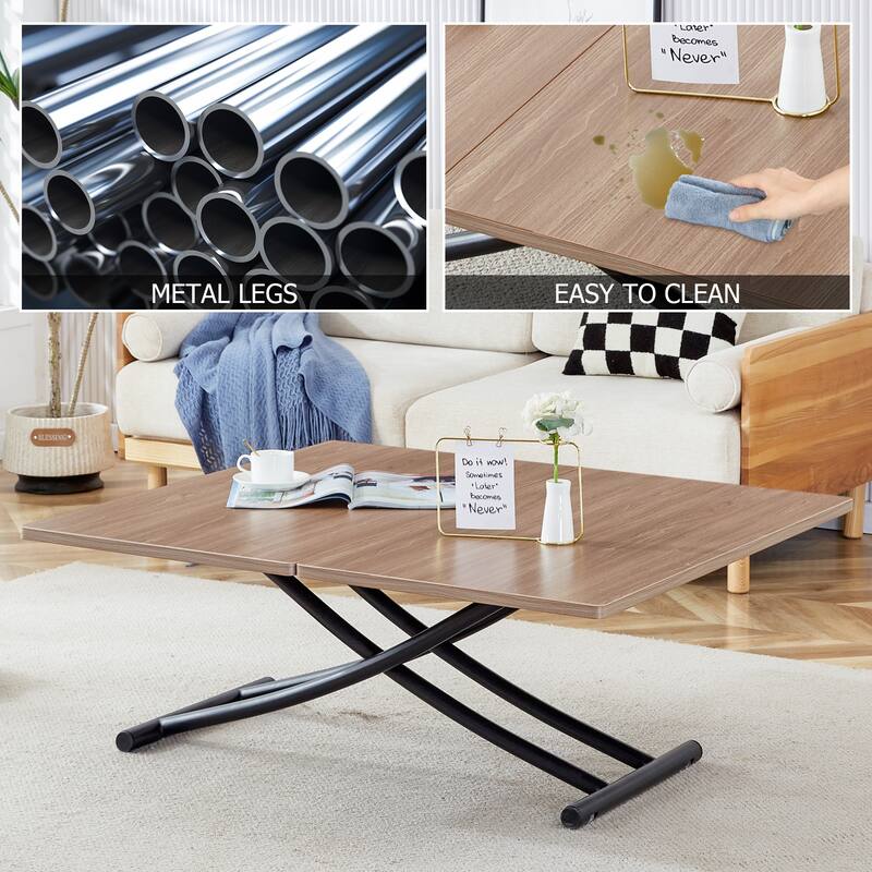 Modern minimalist multifunctional lift table with silver metal legs