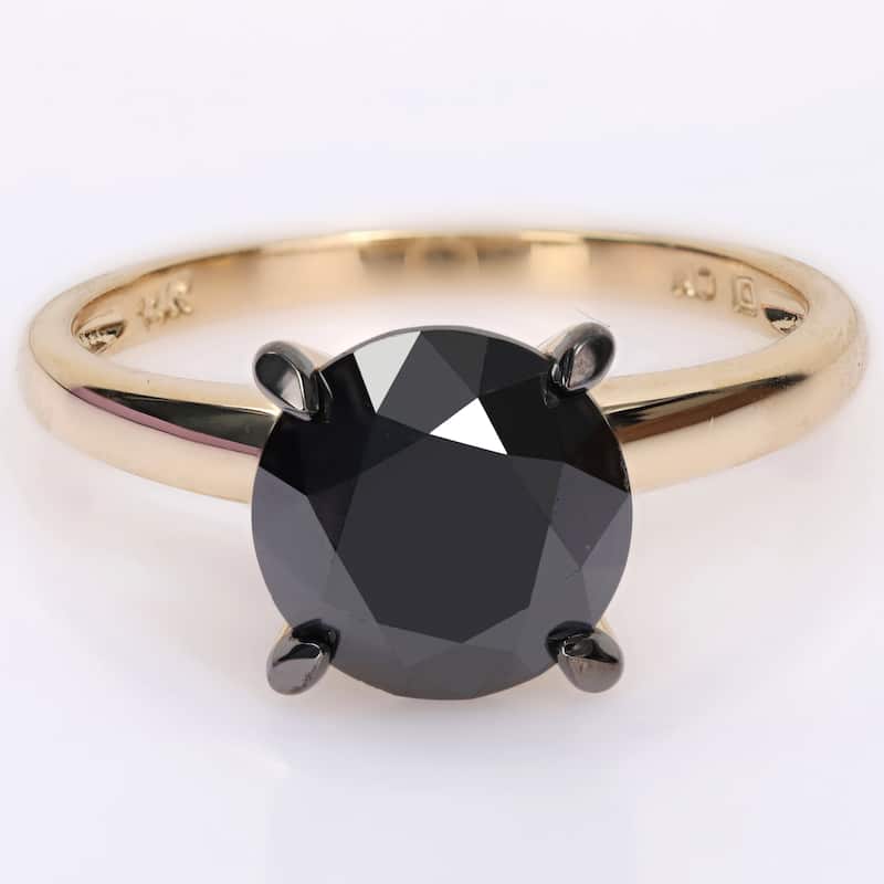 Miadora 3ct TDW Black Diamond Solitaire Engagement Ring in 14k Yellow Gold