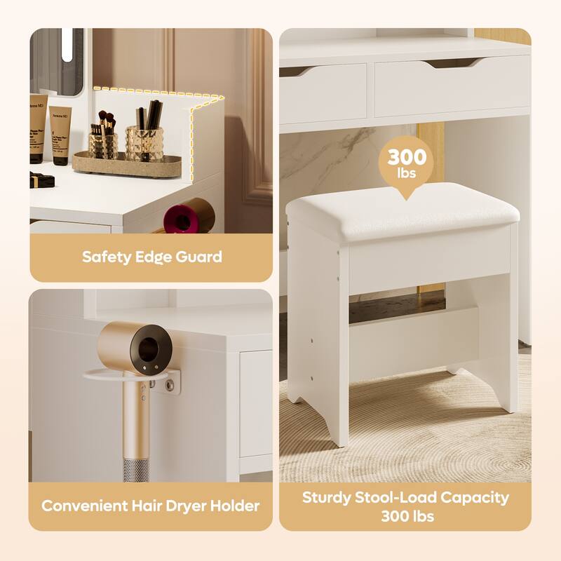 Bestier Vanity Set with Mirror and Lights,Vanity Desk with Drawers,Makeup Table with Light Modes & Hair Dryer Holde