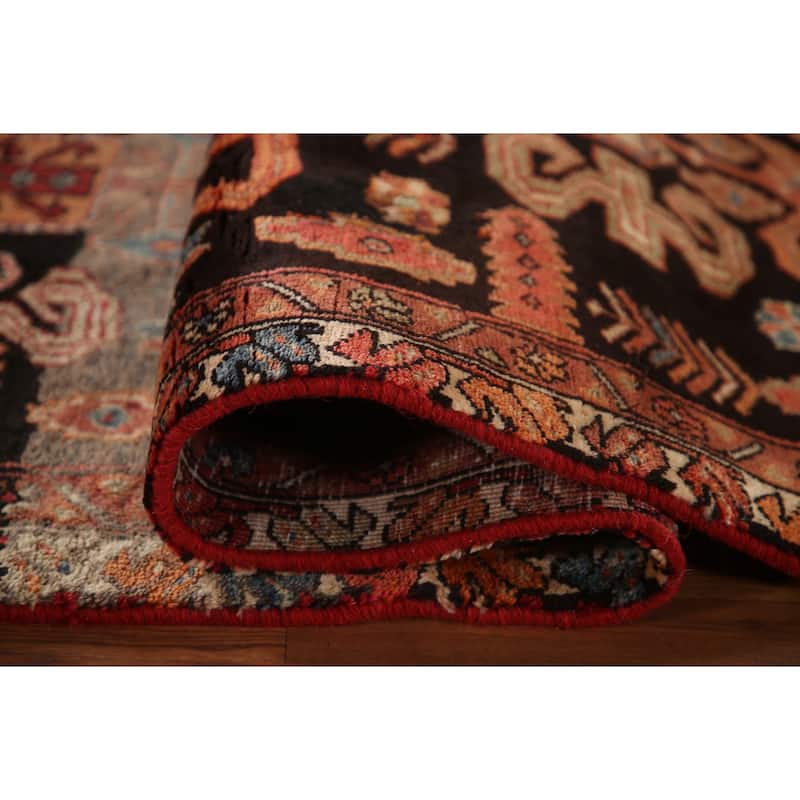 Black Tribal Meshkin Persian Vintage Runner Rug Handmade Wool Carpet - 3'2"x 9'3"
