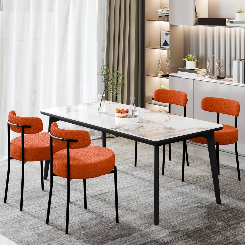 XINMICS Upholstered Boucle Dining Chairs with Black Metal Legs