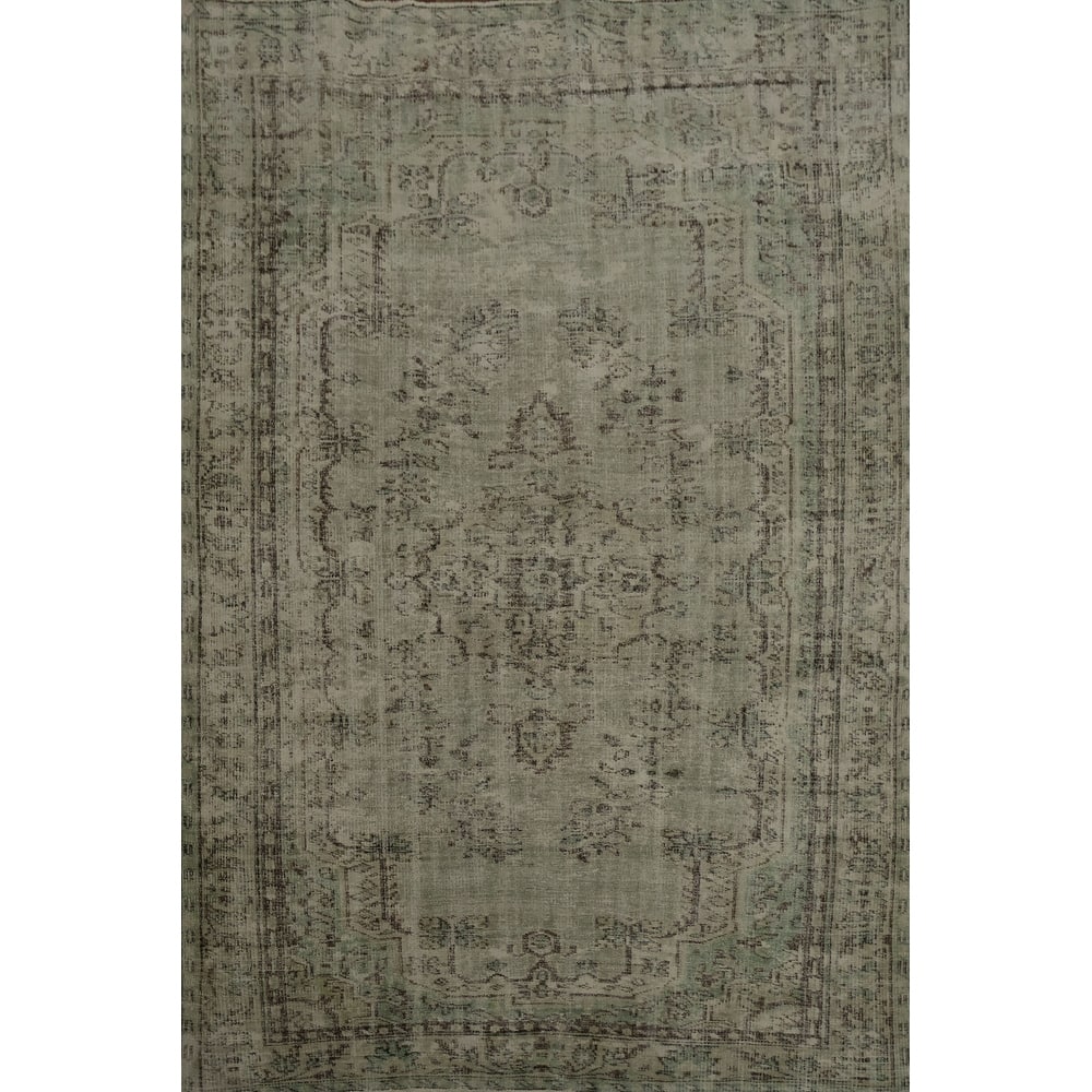 Hand Knotted Oriental 100% Wool Carpet Transitional Floral Green Anatolian Area Rug - 9' 0'' X 5' 11''