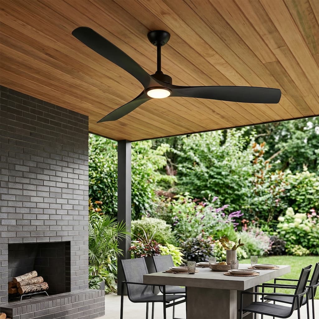 Parrot Uncle 60" Modern Black ABS Propeller Indoor Ceiling Fan with Light and Remote