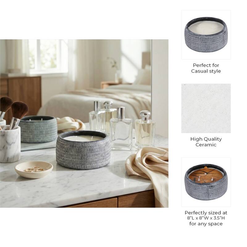 Decorative Textured Ceramic Neroli and Basil Scented Candle