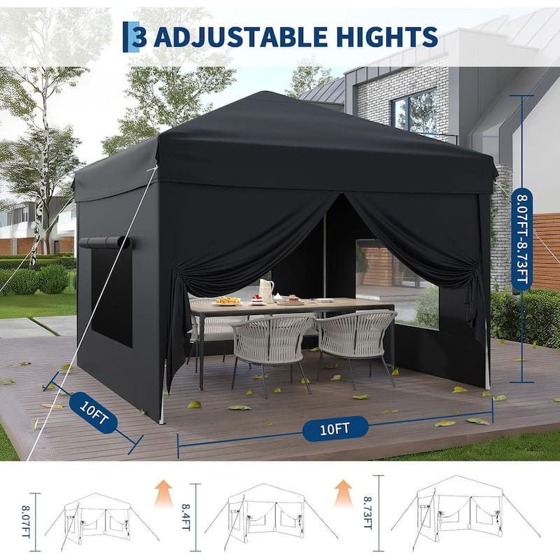10x10FT Outdoor Pop Up Tent Canopy with 4 Sidewalls SandBag & Carry Bag for Camping, Backyard Parties