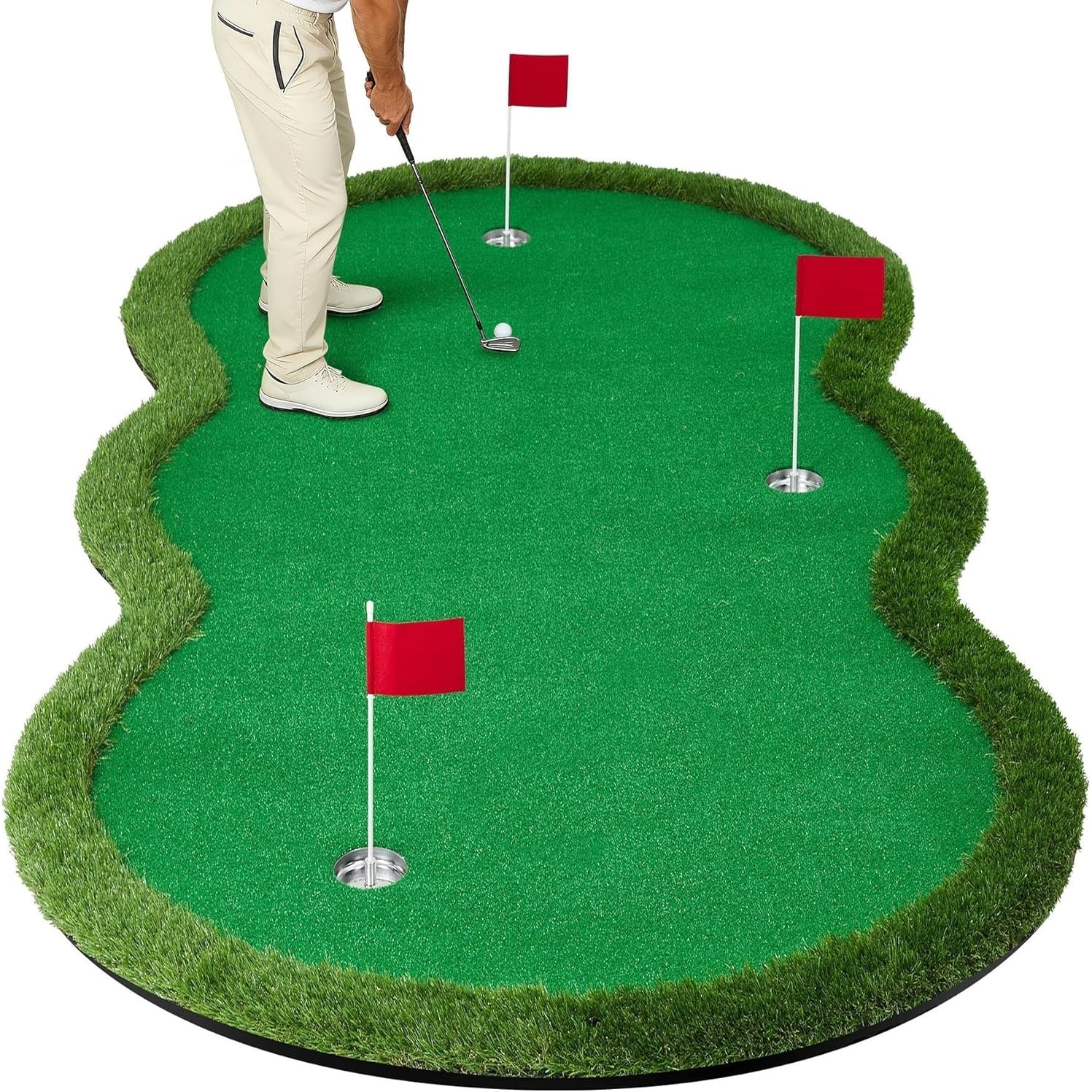Golf Putting Green, Practice Turf with 3 Cups & Flags for Indoor Outdoor Home Office