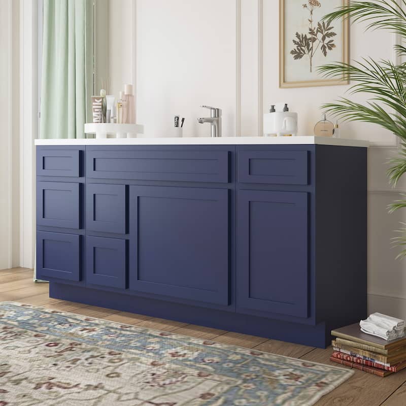 Vanity Art 66" Oak Freestanding Bathroom Vanity Cabinet without Top