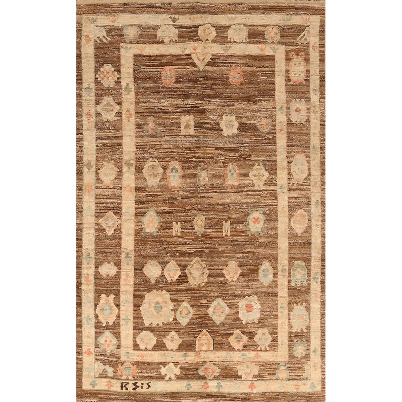 Vegetable Dye Brown Oushak Turkish Rug Handmade Bedroom Wool Carpet - 6'4" x 9'10"