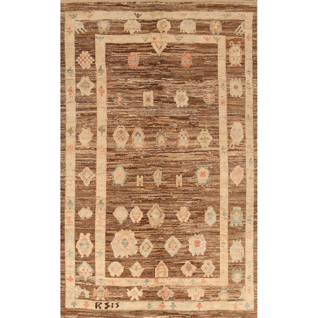 Vegetable Dye Brown Oushak Turkish Rug Handmade Bedroom Wool Carpet - 6'4" x 9'10"