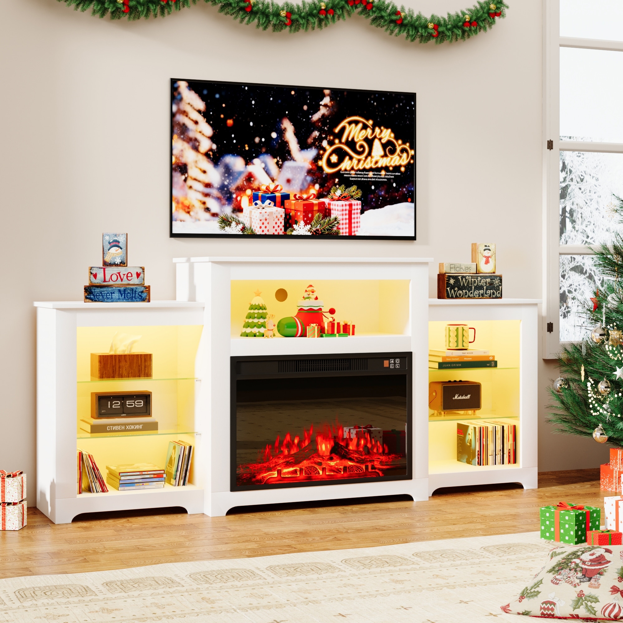 Muskoka Glendale 58-in TV Stand Electric Fireplace Dark Weathered