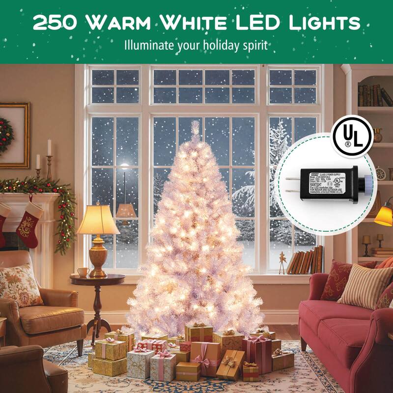 Costway 6.5 FT/7.5 FT Artificial Xmas Tree with 250/550 White LED - See Details