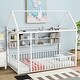 preview thumbnail 5 of 58, Metal Bed House Bed Frame with Fence and Shelves