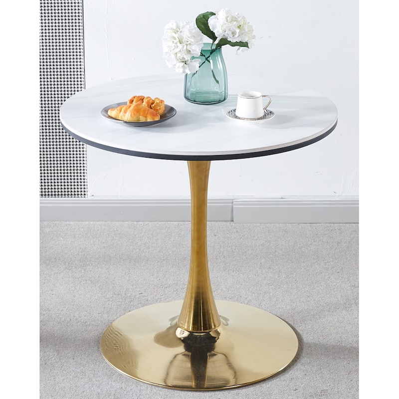 31.5"Tulip Table Mid-century Dining Table for 2-4 people With Round Mdf Table Top, Pedestal Dining Table, End Table Leisure - Gold