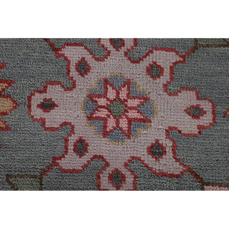 All-Over Gray Floral Oushak Indian Area Rug Handmade Wool Carpet - 9'1"x 11'9"