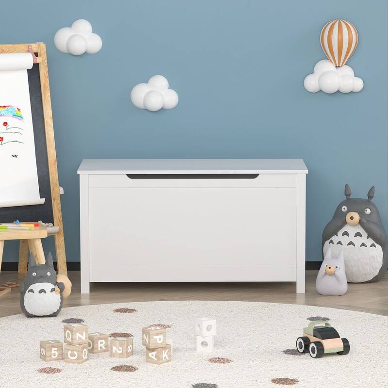 Wooden Toy Box Kids Storage Chest Bench W/ Safety Hinged Lid