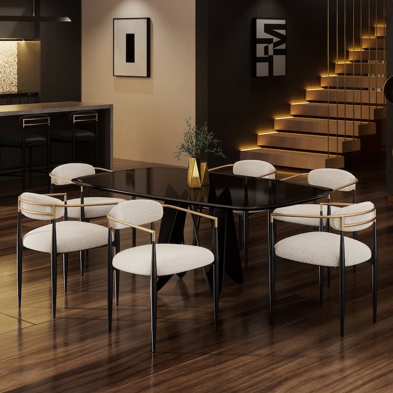 Mordern Fort 6-Piece Boucle Dining Chairs Set, Boucle Accent Arm Chair - White