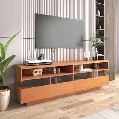 Mid-Century Entertainment Center TV Stand Media Console with 4 Drawers 2 Open Cabinets Storage Space for Living Room