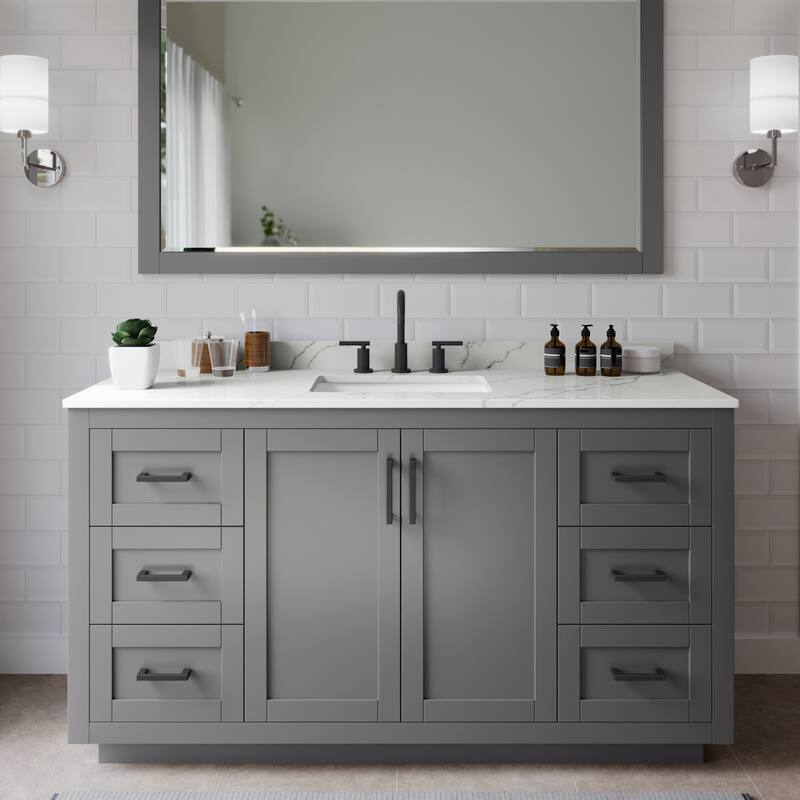 Wyndham Collection WCF292960S-QTZ-US3M58 Miranda 60" Free Standing - Dark Gray / Giotto Quartz Top / Matte Black
