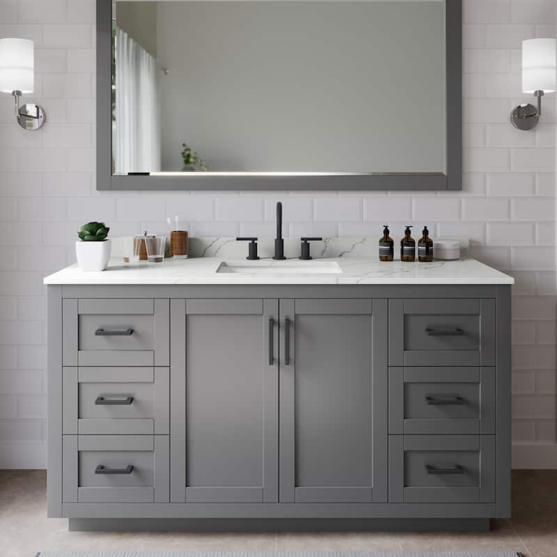 Wyndham Collection WCF292960S-QTZ-US3MXX Miranda 60" Free Standing - Dark Gray / Giotto Quartz Top / Matte Black