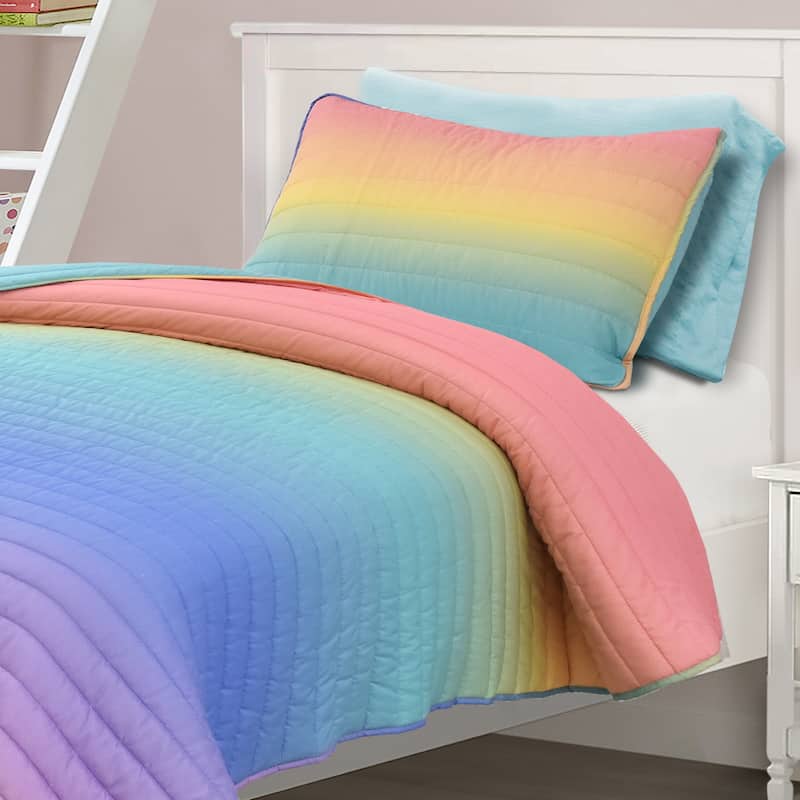 Lush Decor Rainbow Ombre Quilt Set - RAINBOW/TURQUOISE - Twin - Twin XL
