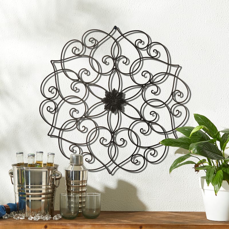 Glitzhome 23"D Traditional Iron Scroll Floral Outdoor Wall Décor