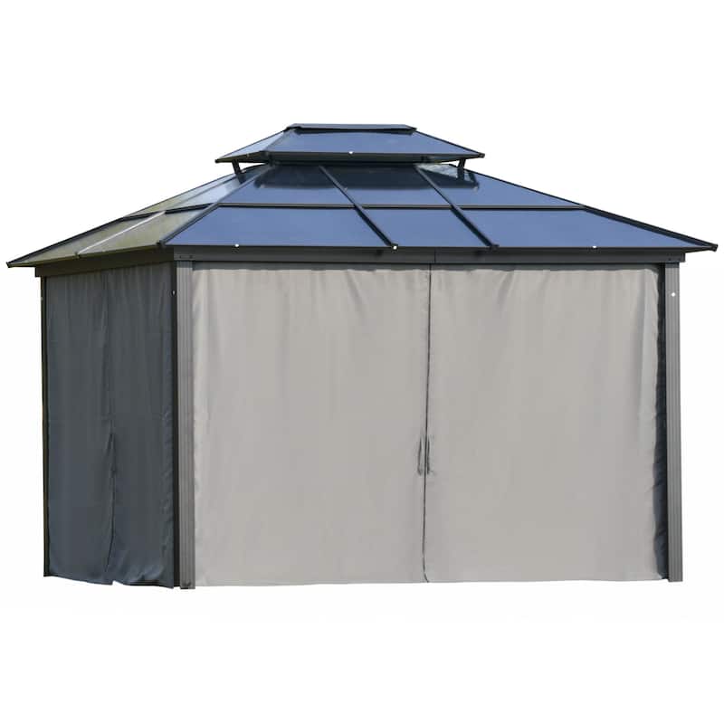 Outsunny Hardtop Patio Gazebo 2-Tier Roof Steel Frame & Net Sidewalls