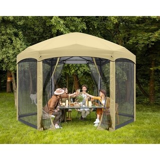 Abccanopy 12ftx12ft Pop Up Hexagonal Screened Camping Outdoor Gazebo 