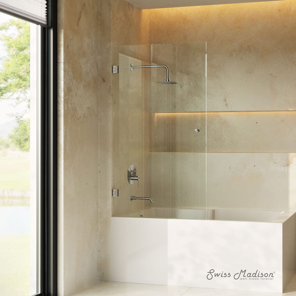 Voltaire 24 X 58 Frameless Pivot 3/8 In. (10Mm) Ultra Clear Tempered Glass Tub Door With Nickel Brushed Hardware - 24 x 58