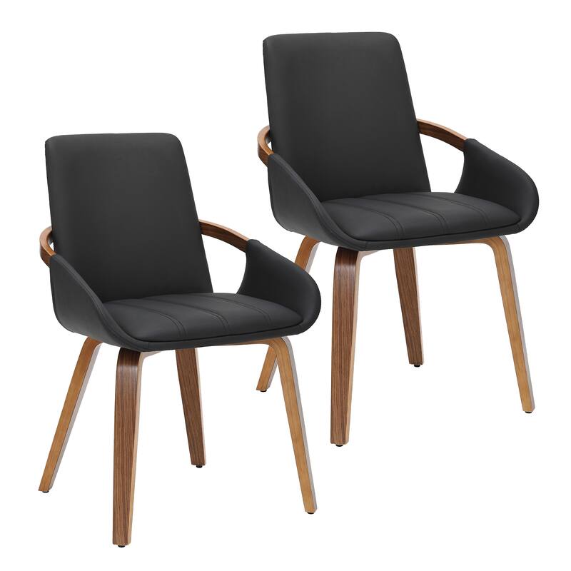 Mid-Century Modern Faux Leather & Bentwood Dining Chair, Set of 2