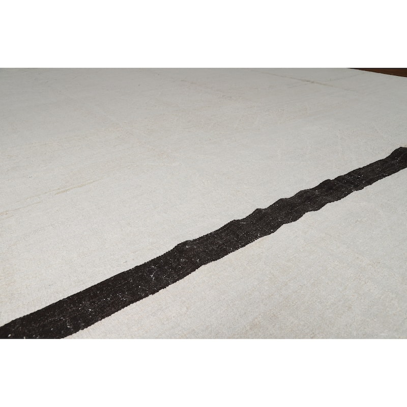 Hand Woven Oriental Cotton Carpet Modern Tribal Beige & Ivories Kilim Area Rug - 15' 1'' X 9' 8''