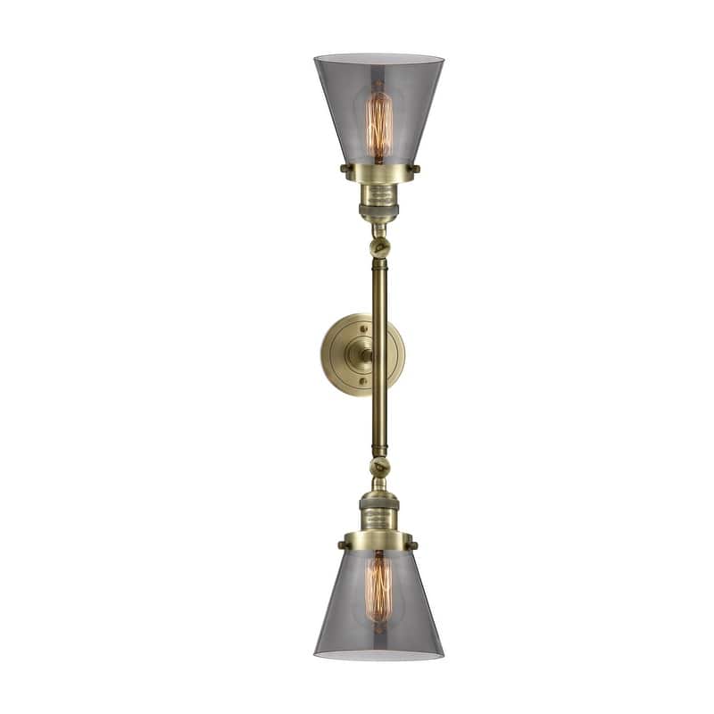 Innovations Lighting Small Cone 2 Light 23" Wide Bathroom Vanity Light - Antique Brass / Plated Smoke