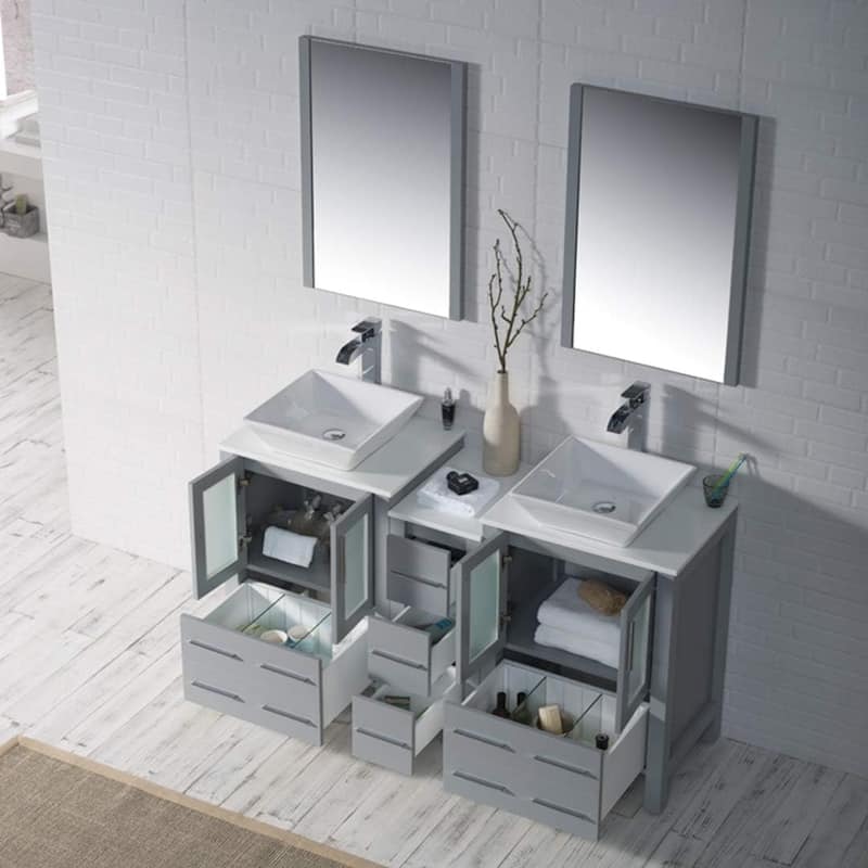 Blossom Sydney 60 Inch Double Sink Vanity with Side Cabinet & Mirrors