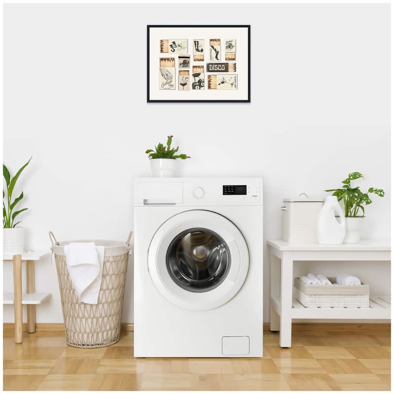 Kate and Laurel Vintage Matchboxes Neutral Black and Beige by Honey Island Studio Framed Canvas Wall Art Print