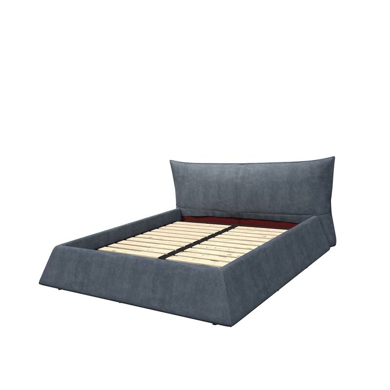 King Size Upholstered Platform Bed with Velvet Headboard & Wood Frame