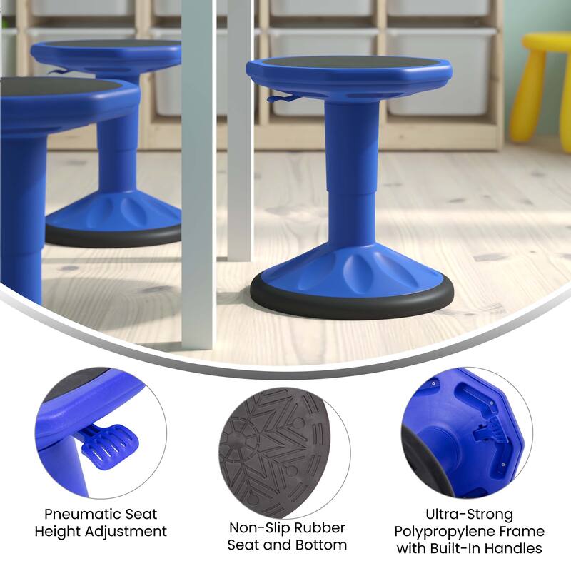 Kids Adjustable Height Active Learning Stool for Classroom and Home - 13"D x 13"W x 13.5" - 18.25"H