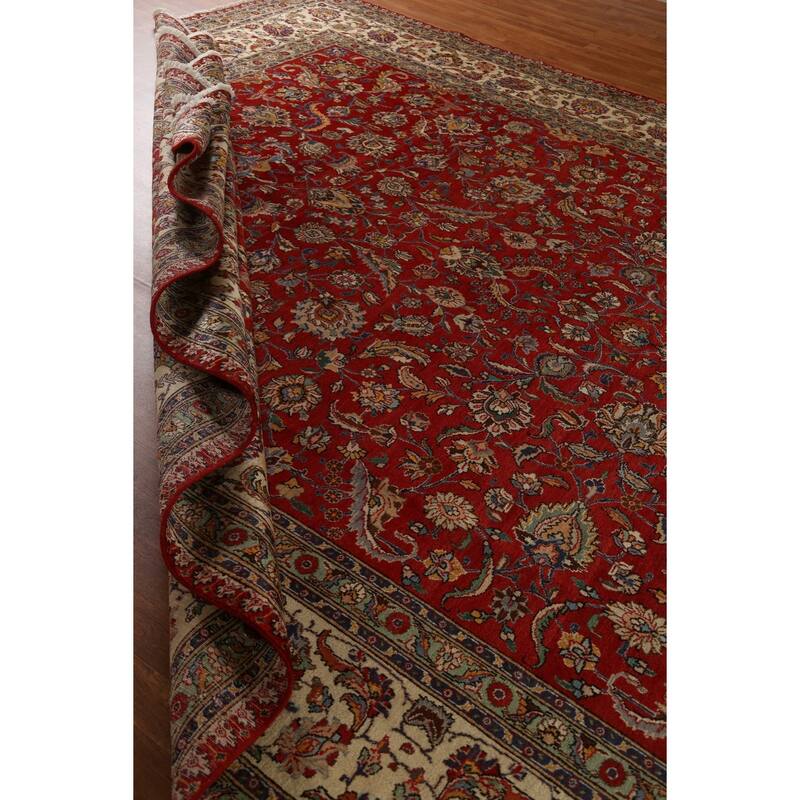 Hand Knotted Oriental 100% Wool Carpet Traditional All-Over Red Tabriz Area Rug - 16' 7'' X 10' 11''