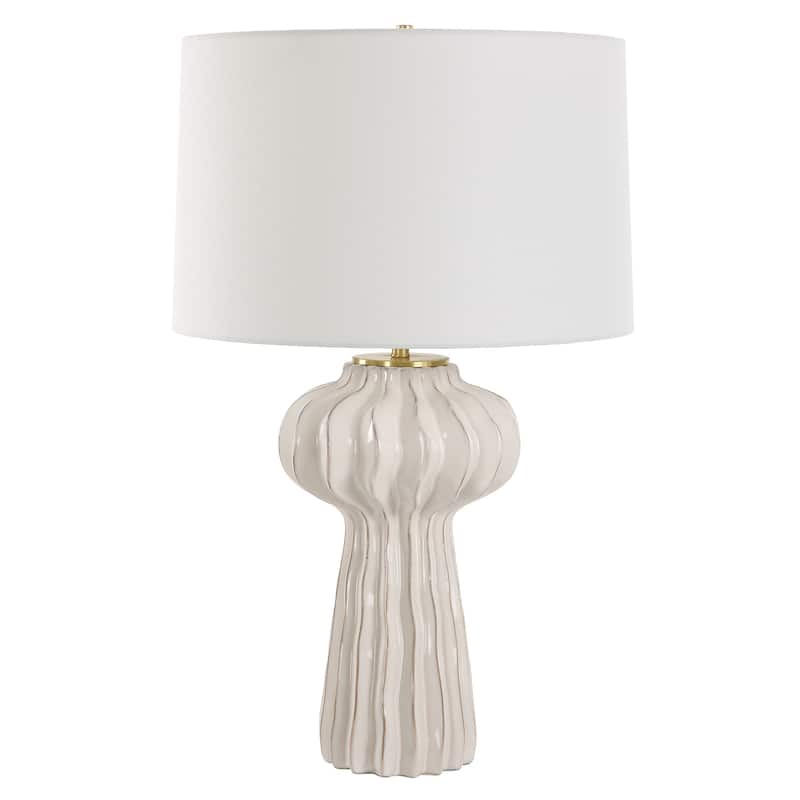 Uttermost Wrenley Ridged White Table Lamp - 28"H, Shade 11"H x 17"Dia.