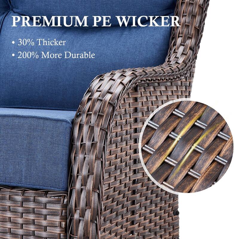 Arcadia 8-Piece Wicker Patio Conversation Set with Swivel Gliders and 6-Inch Thick Olefin Cushions