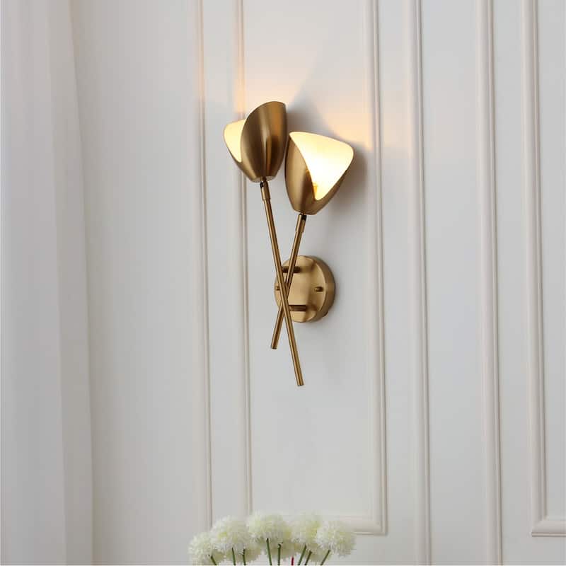 VidaLite Splay 2-Light Brushed Brass Wall Sconce with Adjustable Heads, Modern & Contemporary Style Wall Lamp - 18" x 15" - Brushed Brass - 18" x 15"