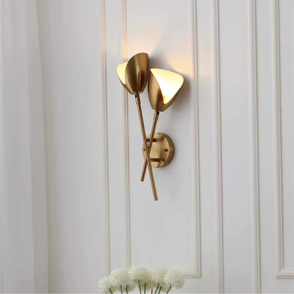 VidaLite Splay 2-Light Brushed Brass Wall Sconce with Adjustable Heads, Modern & Contemporary Style Wall Lamp - 18" x 15"