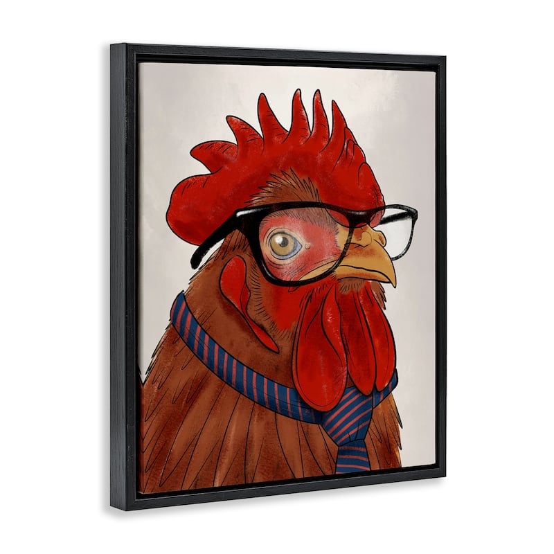 Stupell Trendy Rooster with Tie Framed Floater Canvas Wall Art Design By Marcus Prime
