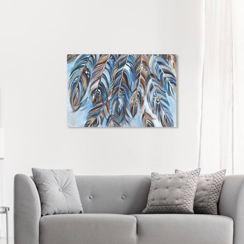 Wynwood Studio Canvas Fashion and Glam Pretty Feathers Blue and Modern & Contemporary Wall Art Canvas Print - 30 x 45