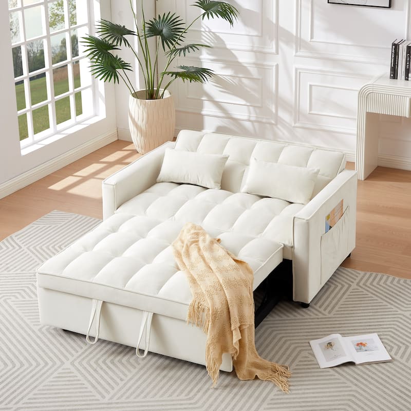 Modern Velvet Convertible Loveseat Sleeper Sofa Couch with Adjustable Backrest