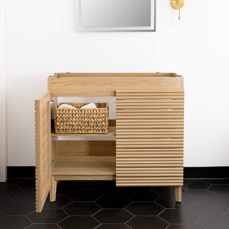 Javer Thin Linear Slat Modern Farmhouse 2-Shelf Bath Vanity Cabinet Only (Sink Basin not Included), by JONATHAN Y