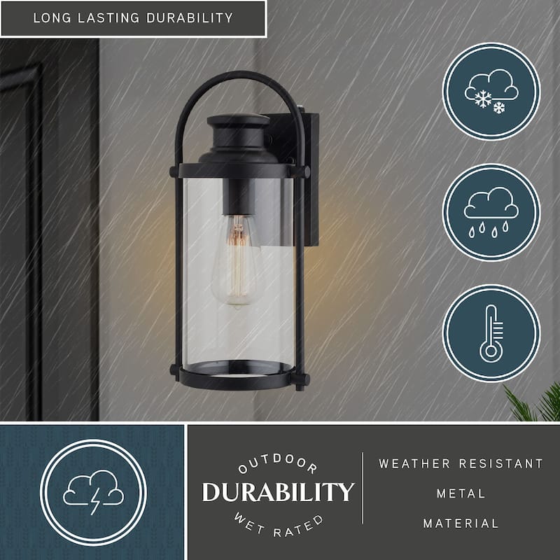 Winfield 1 Light Dusk to Dawn Matte Black Outdoor Wall Lantern Clear Cylinder Glass