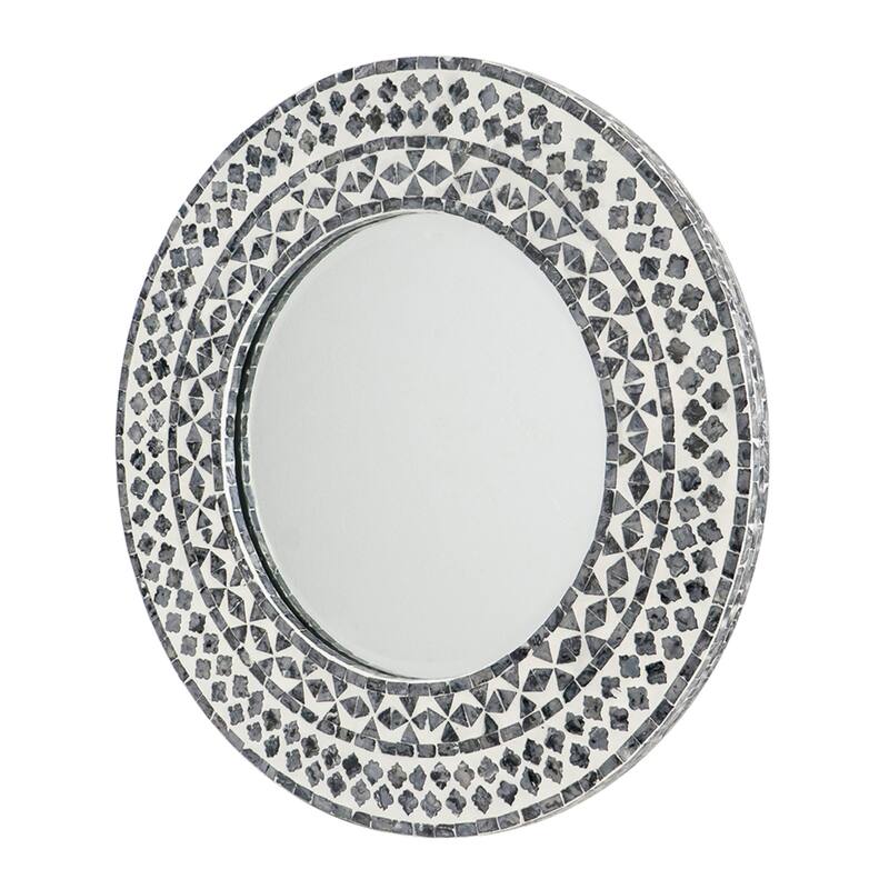 Geometric Mosaic Round Wall Mirror - 24" - Black and White