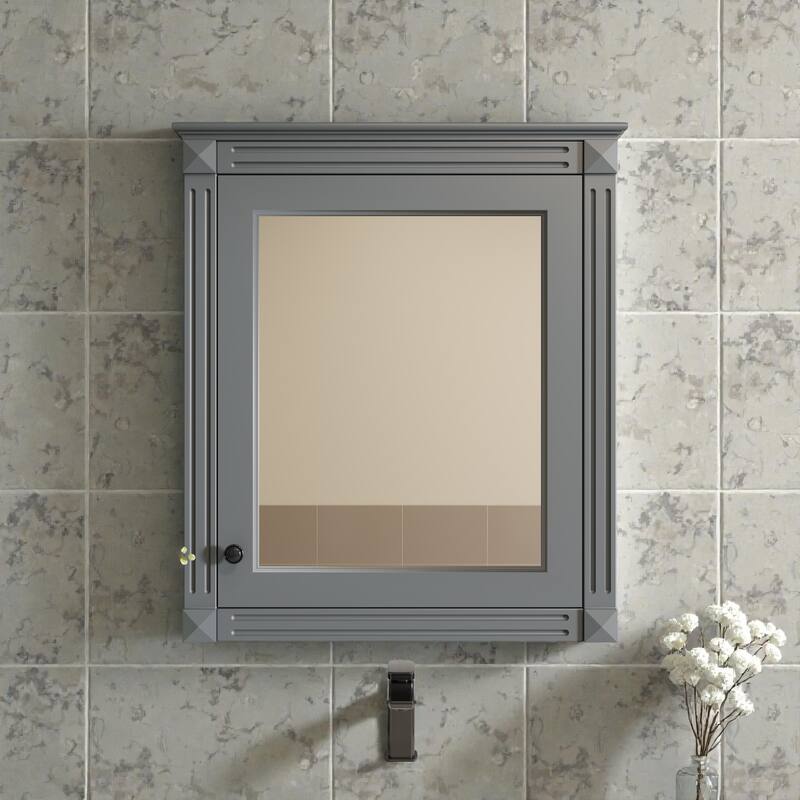 24" Wall Mounted Bathroom Storage Cabinet with Mirror, Over the Toilet Space Saver Medicine Cabinet - Grey